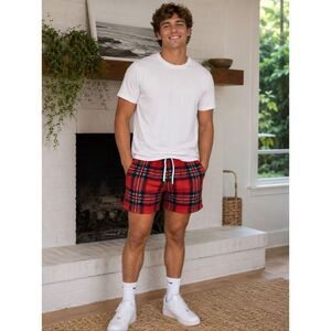 Chubbies Shorts Mens Medium M Red Plaid Fleece Lounge Drawstring Waist Cozy Pock